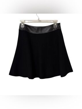 Theory Black Wool Knit Mini Skirt Lamb Leather Trim Size P 90’s Minimalist Chic